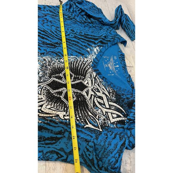 Rock & Roll Cowgirl BlackCross Blue Shirt Beads Graphic Wester 1X - Picture 11 of 12